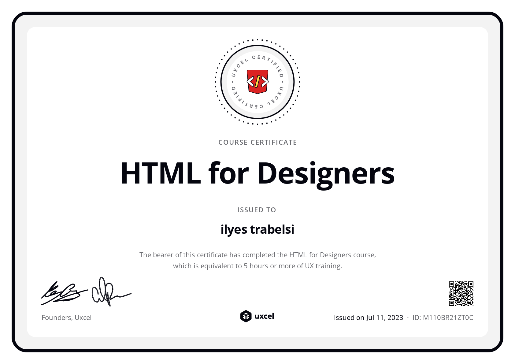 ilyes trabelsi's certificate